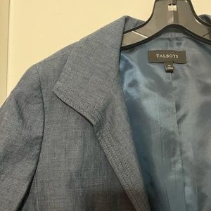 Talbots Linen Chambray Navy Open Front Jacket